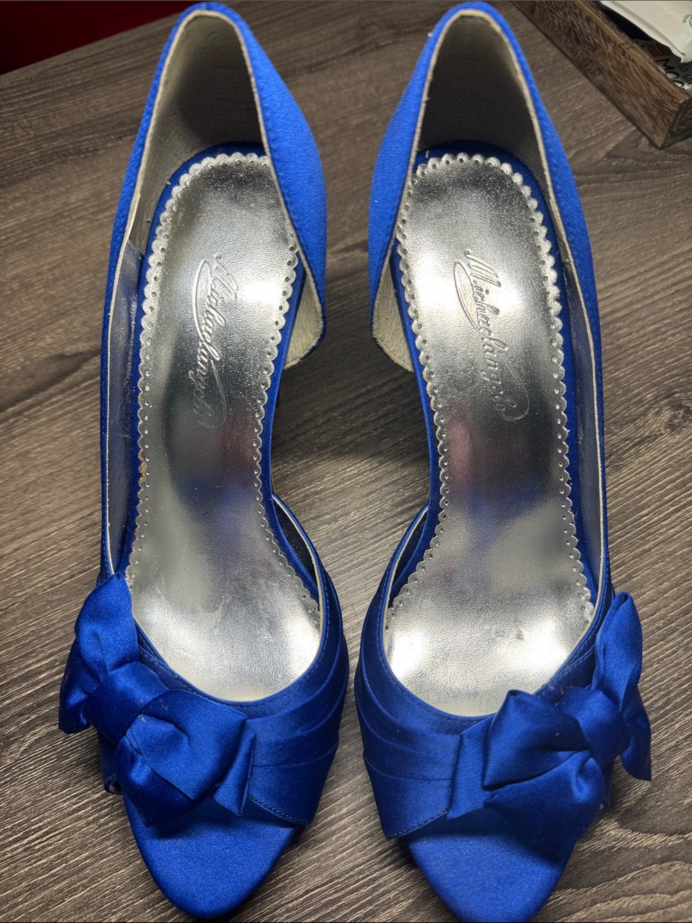 Royal Blue Satin Peep-Toe Heels with Decorative Bow